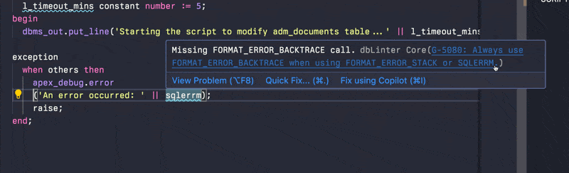 dbLinter in action - code analysis